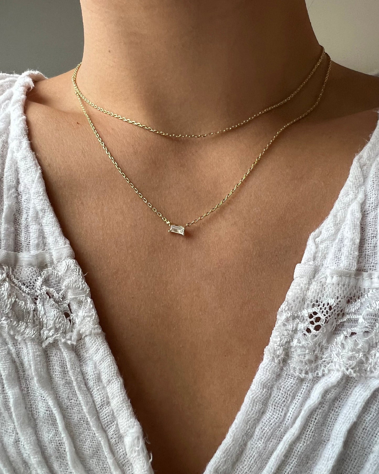 Layered Baguette Pendant Necklace