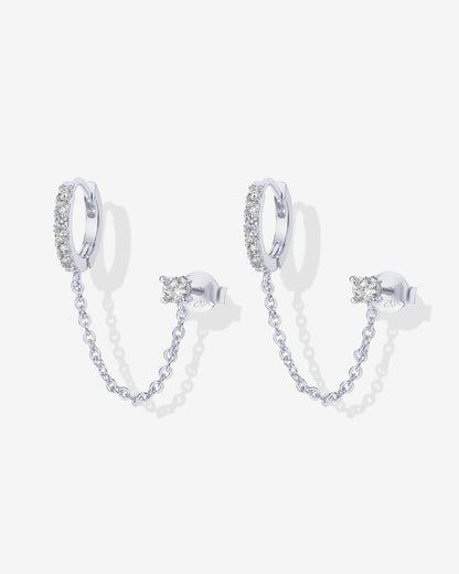 Chained Huggie Hoop with CZ Stud