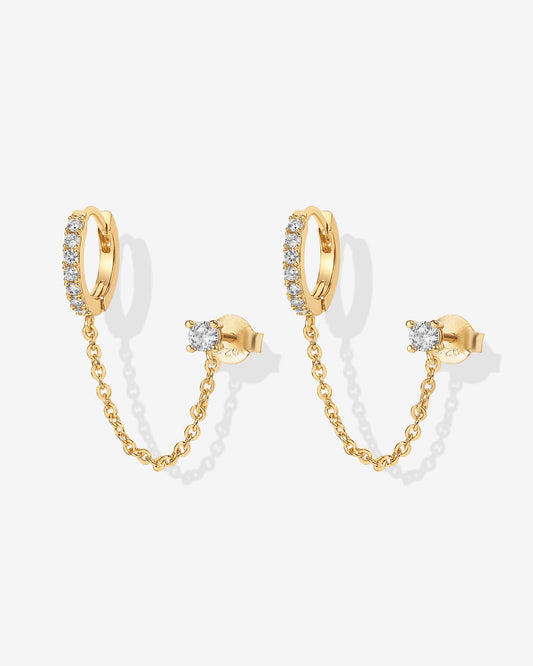 Chained Huggie Hoop with CZ Stud