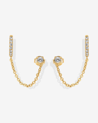 Chained Huggie Hoop with CZ Stud