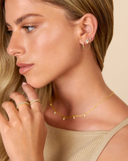 Chained Huggie Hoop with CZ Stud