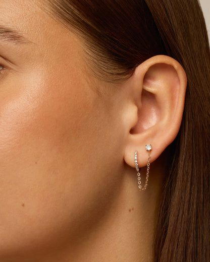 Chained Huggie Hoop with CZ Stud